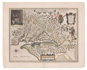 1640 Nova Virginiae Tabula by Blaeu- Early Map After John Smith's Virginia