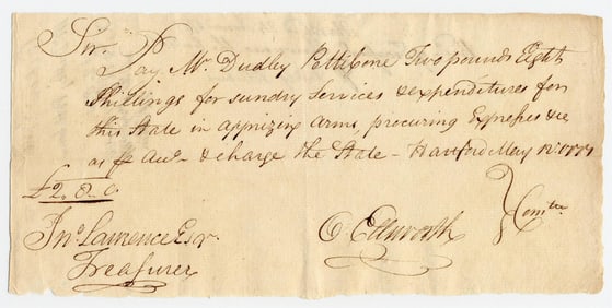 Oliver Ellsworth Signed Pay Order for Battle of Long Island Veteran for "sundry Services… in