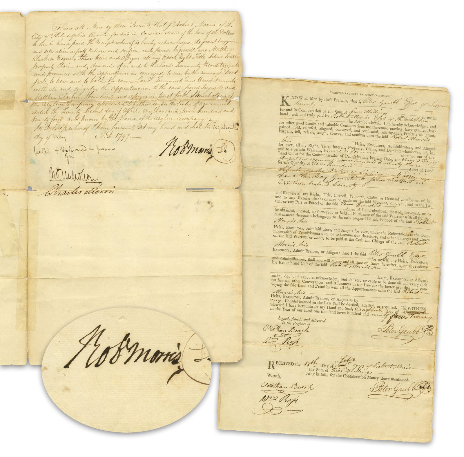 Robert Morris & John Nicholson DS Naming Shareholders in Land Speculation Venture, On Brink of: Robert MorrisPhiladelphia, PA, May 18, 1797Robert Morris & John Nicholson DS Naming Shareholders in Land Speculation Venture, On Brink of Bankruptcy!DSA manuscript agreement naming two men as sharehol