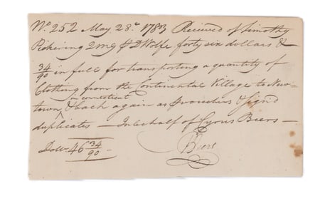 Timothy Pickering Signed Revolutionary War Era Receipt for Transport of Goods