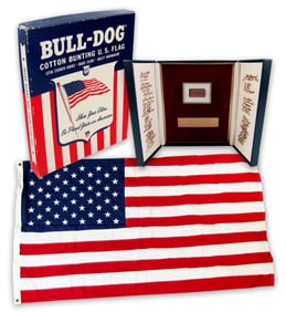 Pair of U.S. Bicentennial Relics: Independence Hall Wood & Flown Flag!
