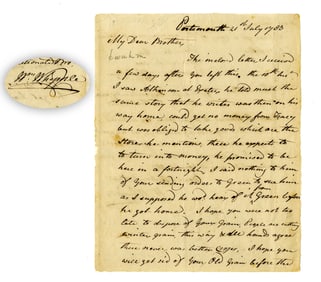 William Whipple DOI Signer 1783 Wars End ALS to Brother