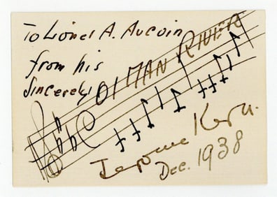 Jerome Kern Signed "Ol' Man River" AQS In 11th Anniversary Month of Its Debut!