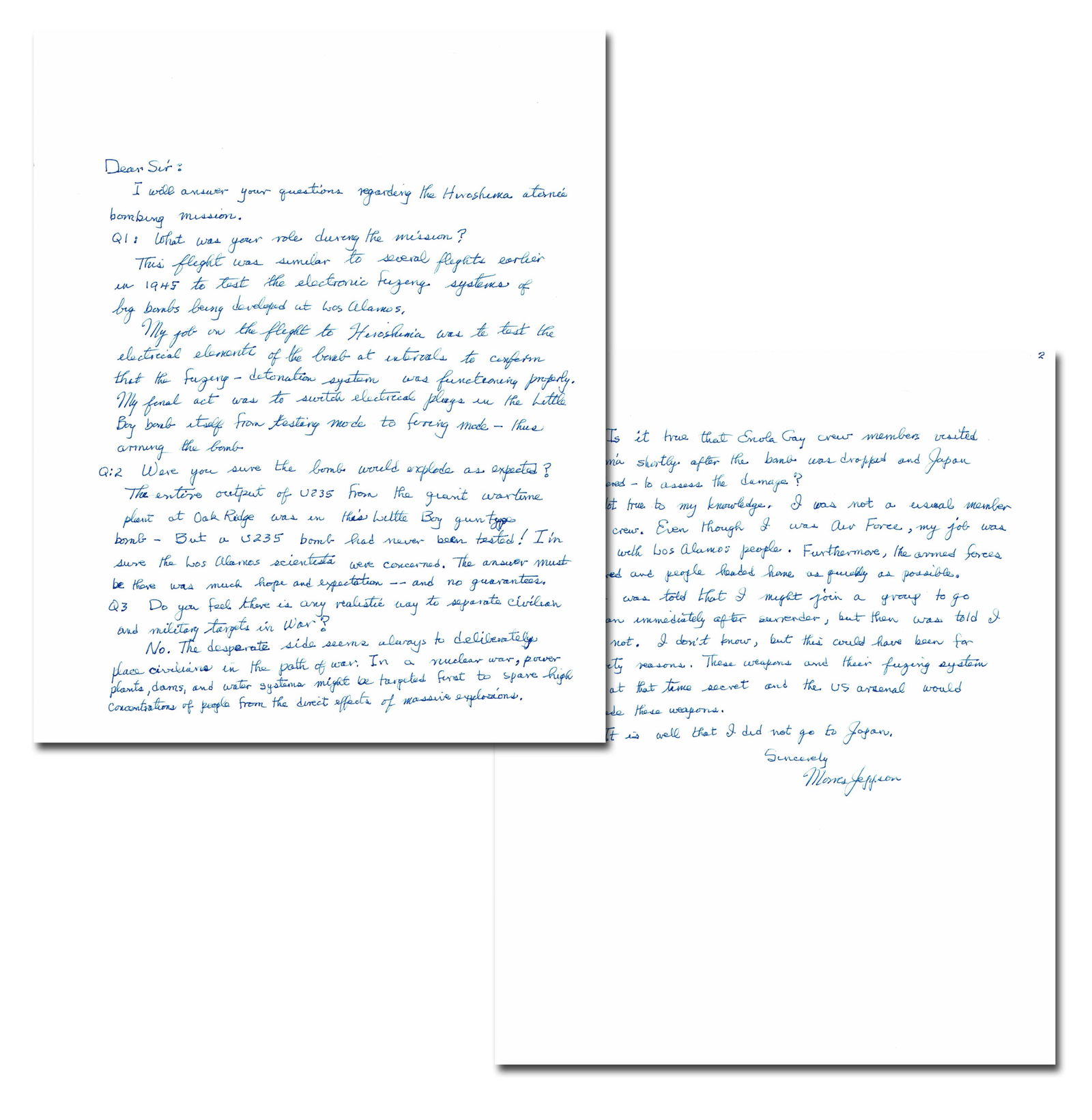 Enola Gay Weapons Specialist Morris Jeppson ALS on Hiroshima Mission (1 of 3)