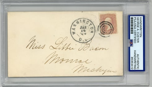 George Custer Handwritten Envelope to His Future Wife, Libbie Bacon, Three Weeks Before Their