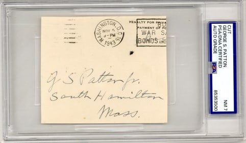 George S. Patton War-Date Signature and Address, PSA/DNA NM 7
