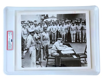 End of WWII Iconic Original Photograph of Japan Surrender! Nimitz & MacArthur aboard the USS