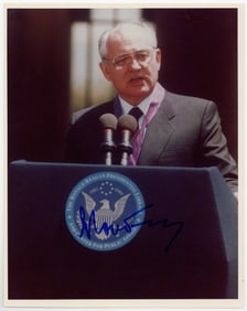 Mikhail Gorbachev Signed Photo Showing Him Speaking at Ronald Reagan Freedom Award Ceremony