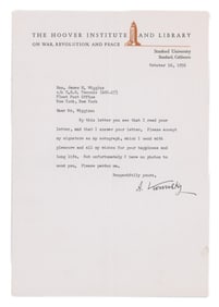 Alexander Kerensky Responds to a Request for Autographed Photo