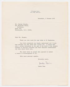Exceptional Golda Meir Letter Signed as Prime Minister Re: Massacre at 1972 Summer Olympics, PSA