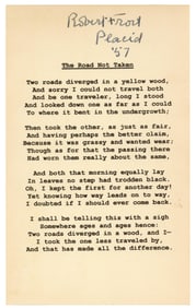 Robert Frost Signed Poem "The Road Not Taken"