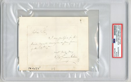 Poet Fitz-Greene Halleck Note Sending His Autograph, PSA Authenticated and Slabbed