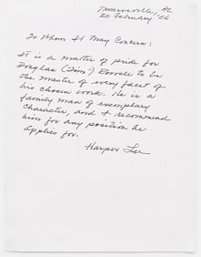 Harper Lee ALS Recommending "a family man of exemplary character...for any position he applies for"