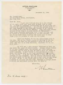 Upton Sinclair on Jack London, Corresponding with Joseph Noel in Salacious Letter