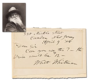 Walt Whitman ANS, Exceptionally Large & Bold Signature, 1888