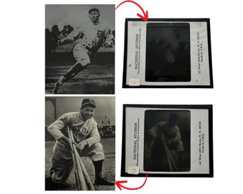 Iconic Ty Cobb & Jimmie Foxx Vintage Glass Lantern Slides by National Studios in NY!