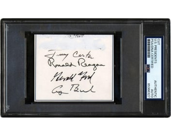 Four Presidents Bold Signed Cut! Carter, Reagan, Ford & Bush! Incredibly Unique!