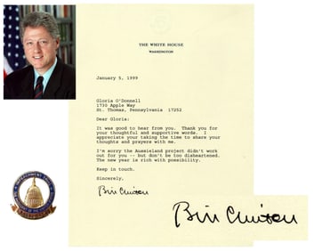 Clinton 9 Days Before Impeachment Trial Thanks Supporter for "Thoughts and Prayers" & states "The