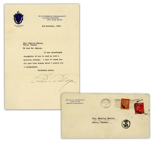 Calvin Coolidge TLS Thanking Fellow Lawyer A Few Days After Securing VP Spot in 1920 Presidential