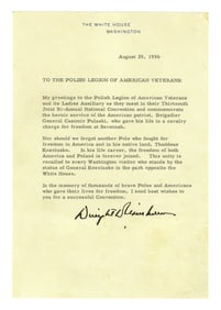 D. Eisenhower TLS to Polish Legion of American Veterans re: Pulaski & Kosciuszko