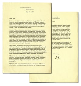 Dwight Eisenhower TLS as President on Modernizing the Department of Defense, Interesting Lengthy
