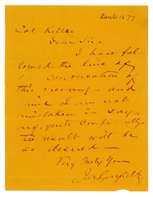 James A. Garfield Cryptic ALS Addressed To Confederate Veteran, Possibly Re: Hayes Administration's