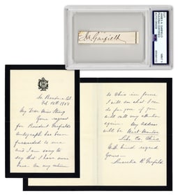 James A. Garfield PSA MINT 9 Signature Clip, Along With Lucretia Garfield 1908 ALS Providing