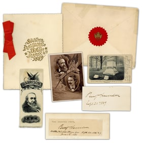 (2) Benjamin Harrison Signature Clips, With Bonus Campaign & Inauguration Memorabilia! 7 Pcs