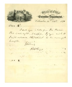 R. B. Hayes ALS on Attractive Ohio Letterhead