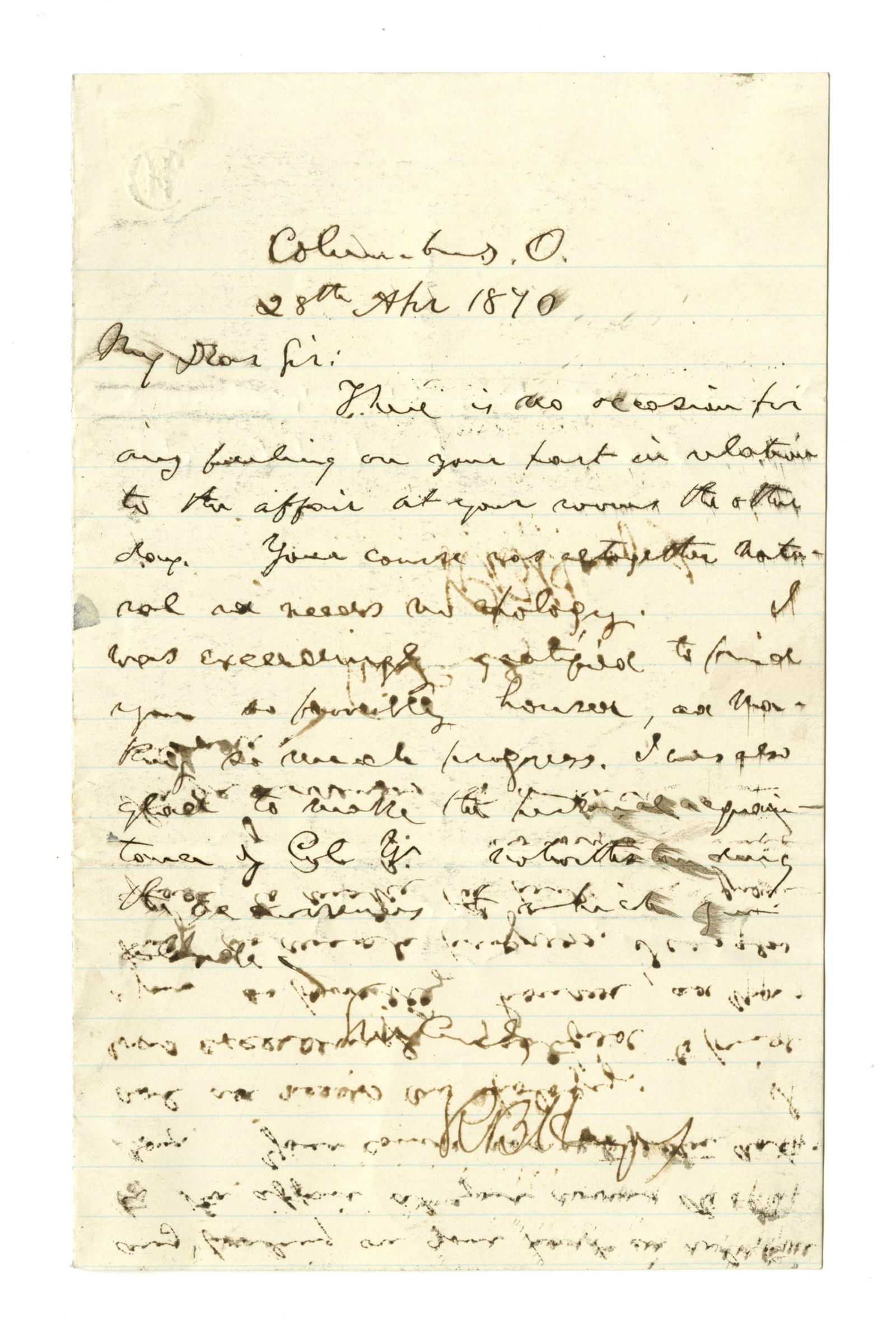 R. B. Hayes ALS of Governor of Ohio: "Your course was altogether… as needs and apology." (1 of 3)