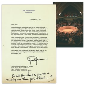 Lyndon B. Johnson 2x Signed TLS With Bonus AN Re: Chile-California Program & Upcoming 1967 American