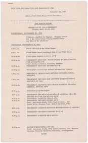 JFK Assassination Rare Original Nov. 21-22, 1963 Press Release Itinerary for His Texas Trip