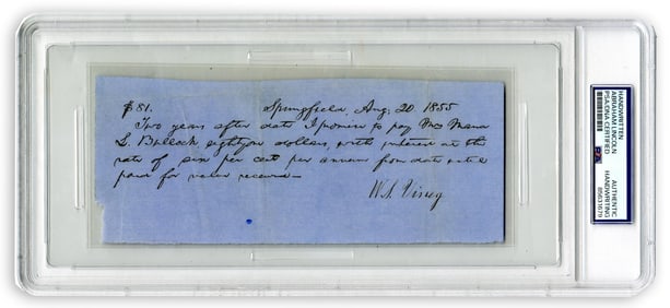 Abraham Lincoln PSA/DNA Slabbed, Rare Prom. Note for Mary's Aunt in His Beloved Springfield