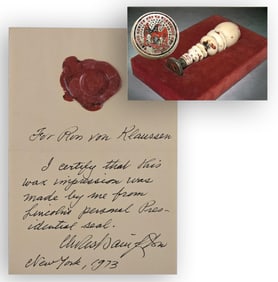 Abraham Lincoln Presidential Wax Seal Impression, Rare!