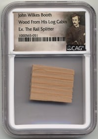 John Wilkes Booth Wood From "Booth Cabin" CAG Slabbed