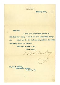 William McKinley 1896 TLS, Large & Bold Signature!