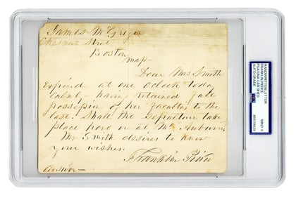 Franklin Pierce PSA MINT 9 ALS As Pres. Re: Burial Instructions Of Family Member At Mt. Auburn