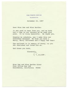 Reagan White House Letter to Friends Sam & Bertha Sisco