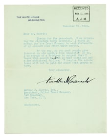 Franklin D. Roosevelt TLS on WH Stationery Re: Investments: "I am enough of a Dutchman to suggest