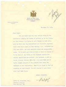 FDR Signed Letter to Business Manager re: Keeping the Number of Patients Up at Warm Springs