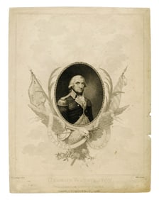 Rare Stipple Large Engraving of G. Washington Shortly After the End of His Presidency by a Woman
