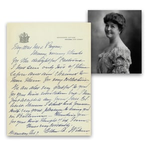 Rare Ellen Wilson ALS From Governor's Cottage Re: "delightful cartoons… for my collection"