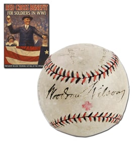 Woodrow Wilson Baseball Signed for WWI Red Cross Fundraiser, Ex. Forbes - PSA Authentic, Finest