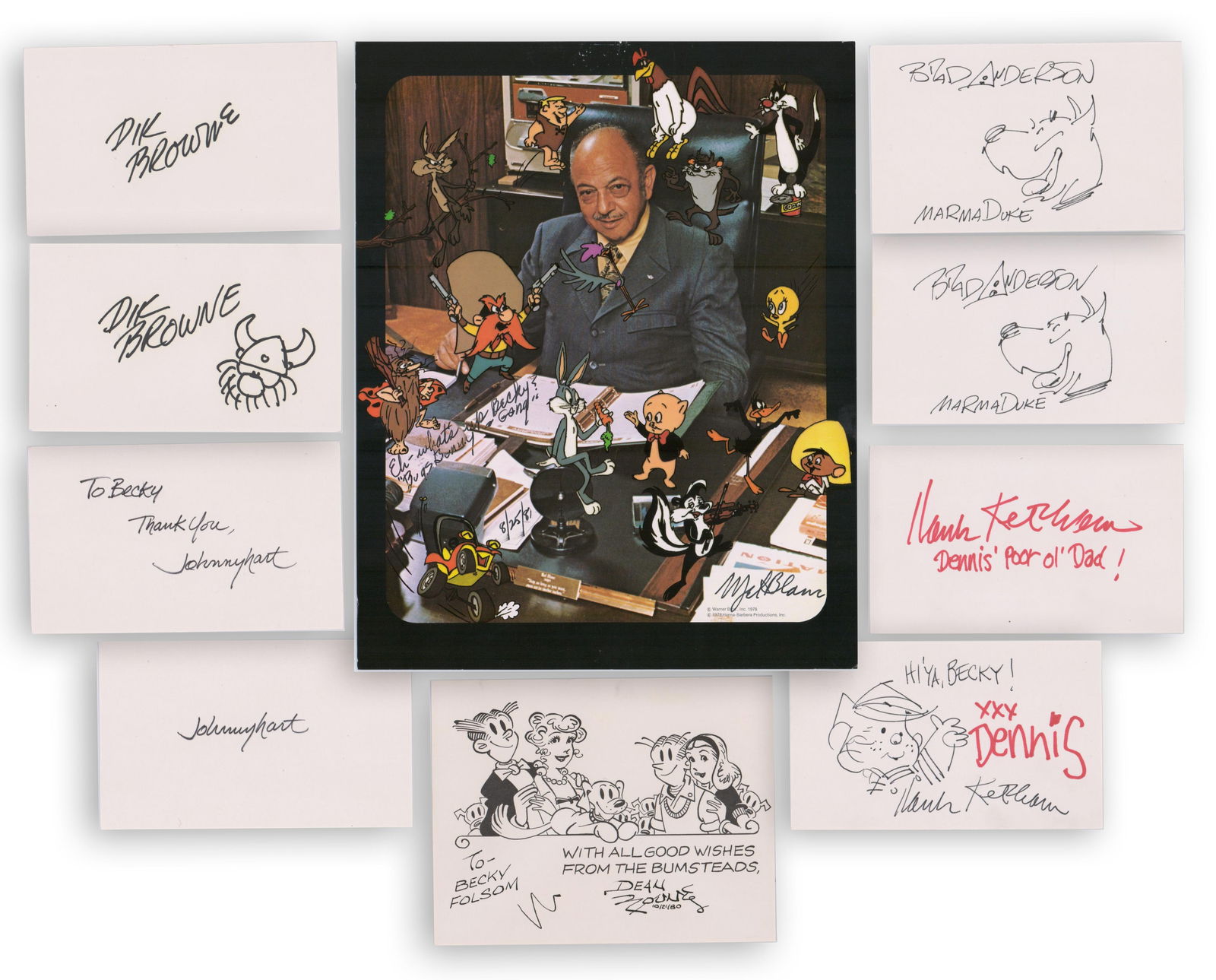 Dealer's Lot of 10 Comic Strip Artists, Signed by Brad Anderson, Johnny Hart, Dik Browne, Dean (1 of 7)