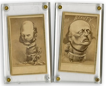 Thomas Nast Pair of Brady CDVs of Ambrose Burnside & Benjamin Butler - Political Cartoons