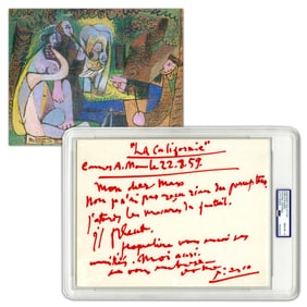 Pablo Picasso PSA GEM MT 10 Rare ALS In Blood-Red Paint? Dated Just After Beginning "Luncheon on the