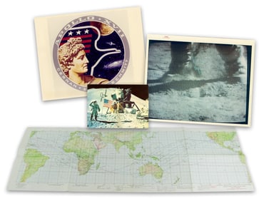 Apollo 15 & 17 Dealer's Lot of 4: Photos, Chart, Plus James Irwin Signed Postcard