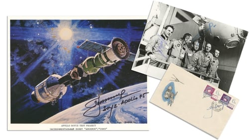 Apollo Soyuz Test Project and Voskhod 2 Trio of Signed Items - Alexei Leonov, ASTP Crew