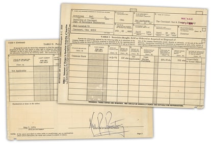 Armstrong Signed Stock Certificate Featuring Full Signature As "Neil A. Armstrong" - Pre-Cert
