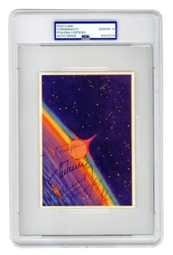 First 5 Cosmonauts Signed PSA GEM MT 10 Leonov-Designed Soviet Postcard: Gagarin, Titov, Nikolayev,